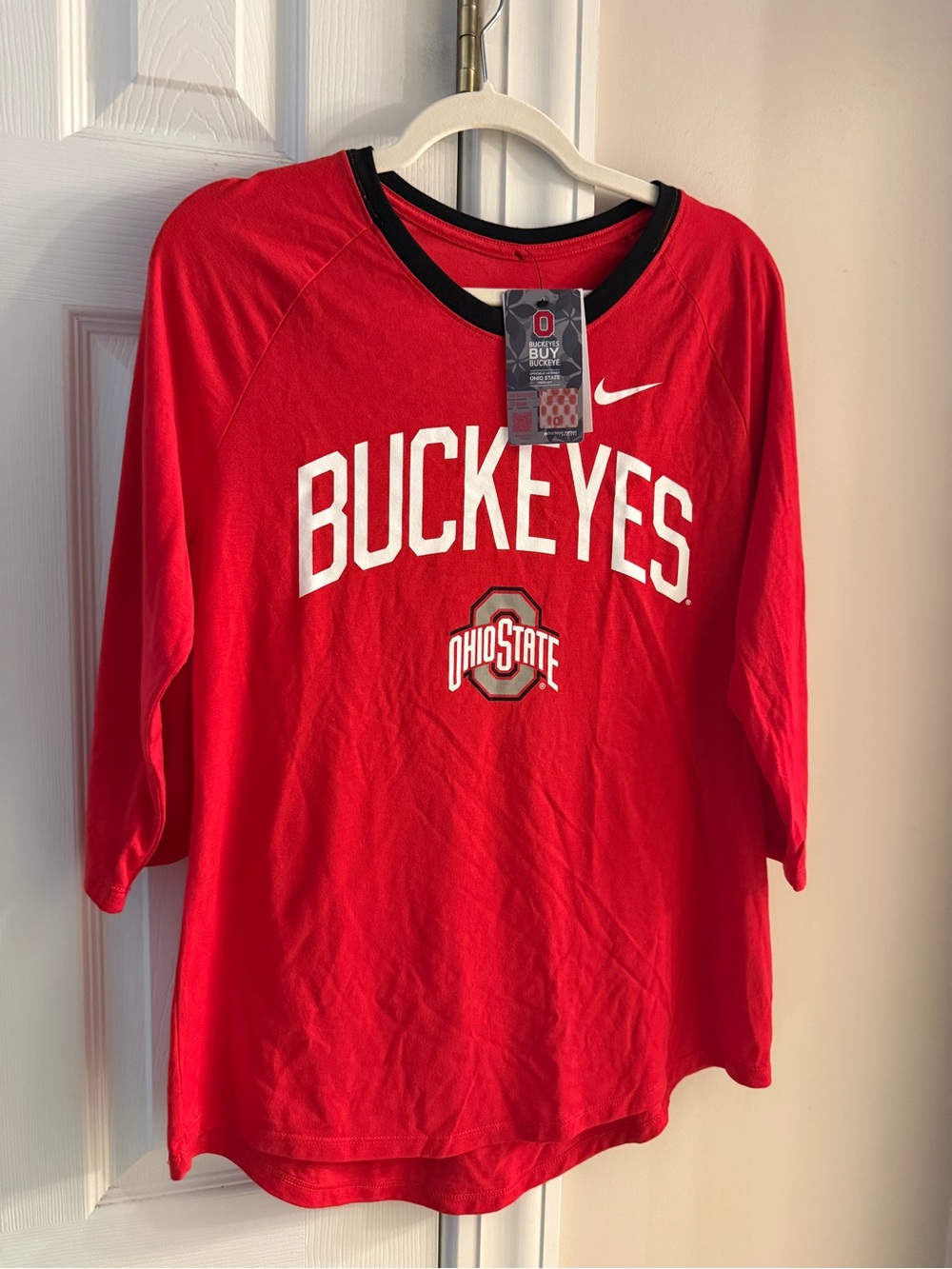 Nike Red Buckeyes Crew Neck Tee with White Logo